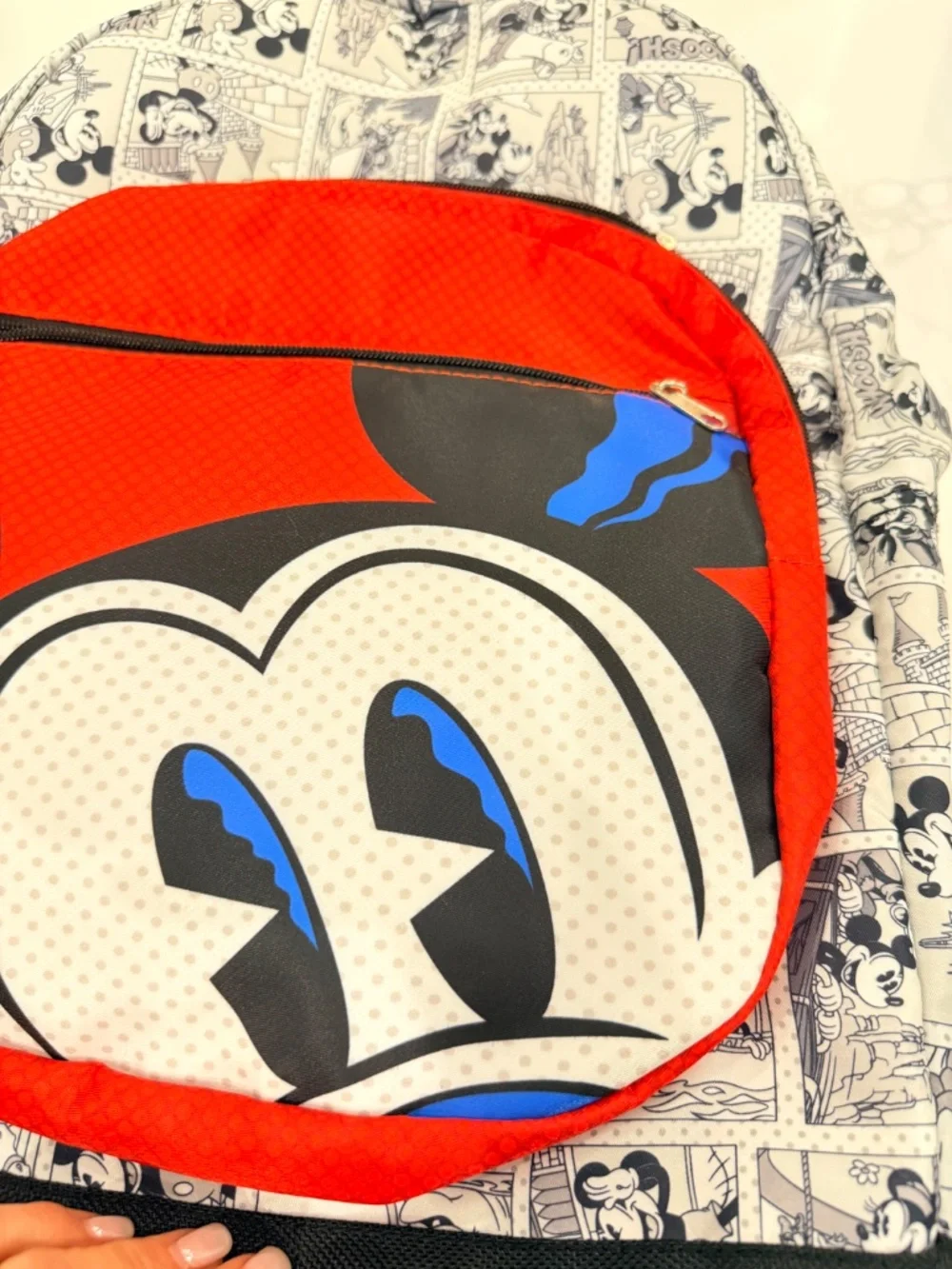 Disney Parks Original Mickey Mouse Comic Print Backpack Black White - NWT